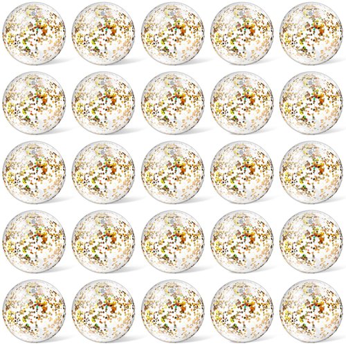 Hungdao 25 Pcs Inflatable Glitter Beach Ball 8 Inches Mini Clear Floatable Confetti Ball for Kids Bulk Swimming Pool Theme Party Ball for Hawaiian Theme Party Decorations Favors Supplies (Gold)