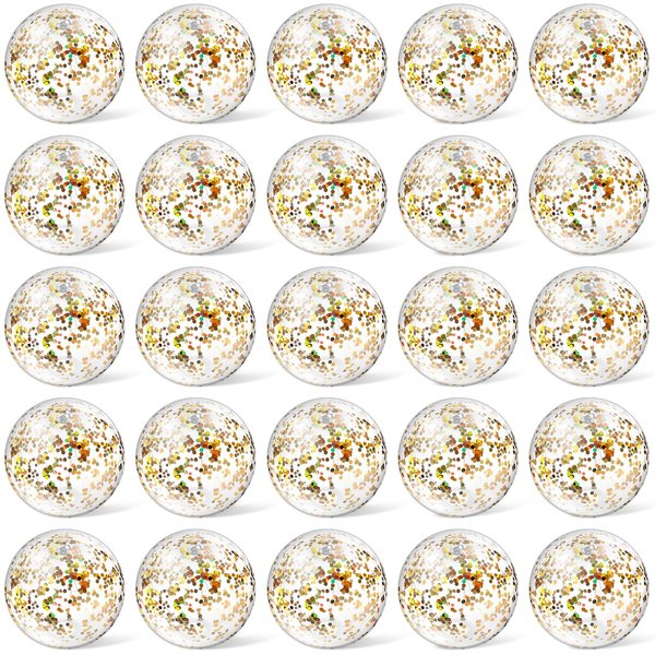 Hungdao 25 Pcs Inflatable Glitter Beach Ball 8 Inches Mini Clear Floatable Confetti Ball for Kids Bulk Swimming Pool Theme Party Ball for Hawaiian Theme Party Decorations Favors Supplies (Gold)