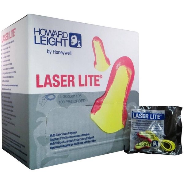 Laser-LITE Hearing Protection NRR 32 Ear Plug with Cord 100 Pair Per Box by R3 Safety - MS92265