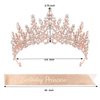 CAVETEE Princess Crown and Birthday Princess Sash, Birthday Tiara with Glitter Sash for Princess Party Decorations Happy Birthday Accessories Birthday Crown and Tiara for Women Girls (Rose Gold)