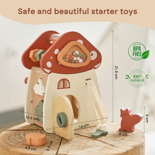 bopoobo Wooden Activity Cube 12-in-1 Montessori Toys for 3 Year Old Boys & Girls, Wooden Multifunctional Sensory Toy –Birthday Gifts for Kids