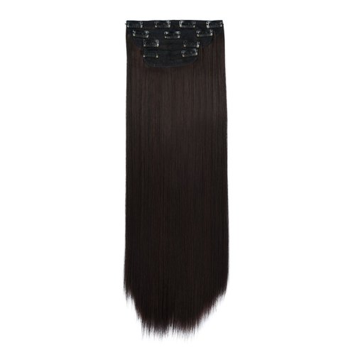 REECHO 18" Straight Long 4 PCS Set Thick Clip in on Hair Extensions Dark Brown with Little Reddish