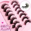 Cat-Eye Lashes Flu-ffy 21mm Manga Lashes Wispy Fairy Eyelashes, Curly Volume Spiky Lashes Faux Mink False Eyelashes that look like extensions Lashes Natural Look 7 Pairs Pack(ZD98)