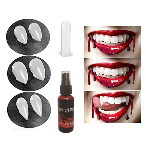 Halloween Party Cosplay Vampire Blood and Fangs Makeup Kit,Suitable For Special Effect Zombie Bride, Vampire And Monster SFX Horror Clown Makeup (A)