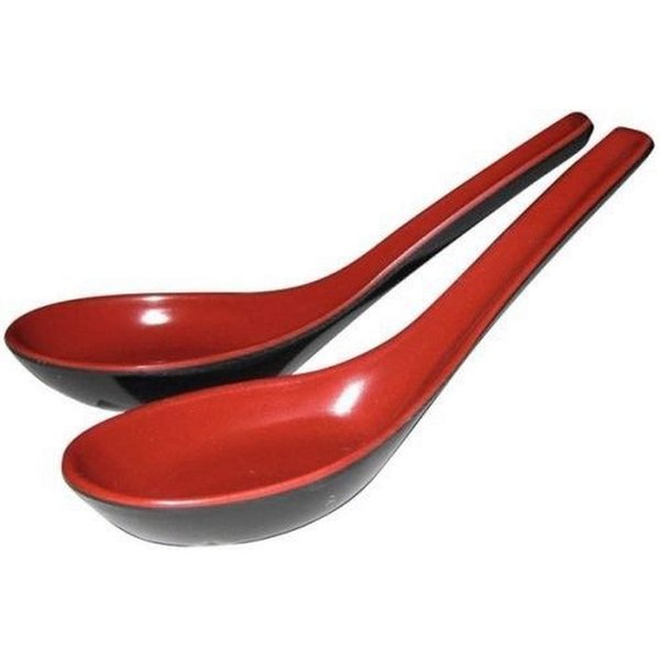 JapanBargain 2384, Chinese Soup Spoons Asian Japanese Chinese Wonton Soba Rice Pho Ramen Noodle Soup Spoons, Black/Red, Set of 2