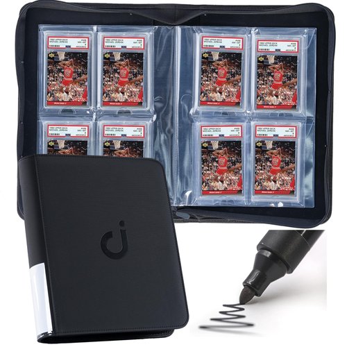 D DACCKIT Graded Card Binder, Holds 40 Graded Cards, Premium Trading Card Binder with 4 Pocket Graded Card Sleeves Compatible with PSA, CSG, BGS, SGC Slabs（Classic Black）
