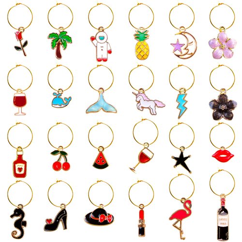 24 Pieces Wine Glass Charms Wine Glass Markers Wine Charms for Glasses Wine Glasses Identifier Drink Markers Wine Glass Tags for Wine Party Decorations