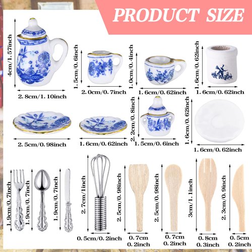 62 Pcs 1 to 12 Miniature Dollhouse Kitchen Accessories Miniature Tea Cup Pots Resin Cake Set Include 16 Mini Plates Knife Fork Spoon 6 Egg Beater Utensil 10 Mini Stovetop Cookware 15 Pretend Cake Food