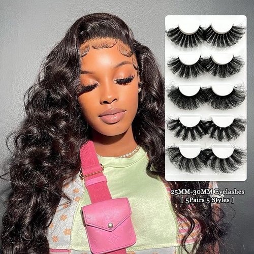 Lashes Eyelashes Long False Faux Mink Look Like Lash Extensions D Curl Wholesale Dramatic 3D 25mm-30mm Wispy Fluffy Strips Fake Eyelash Bulk Amazing For Women (5 Pairs 30mm set2)