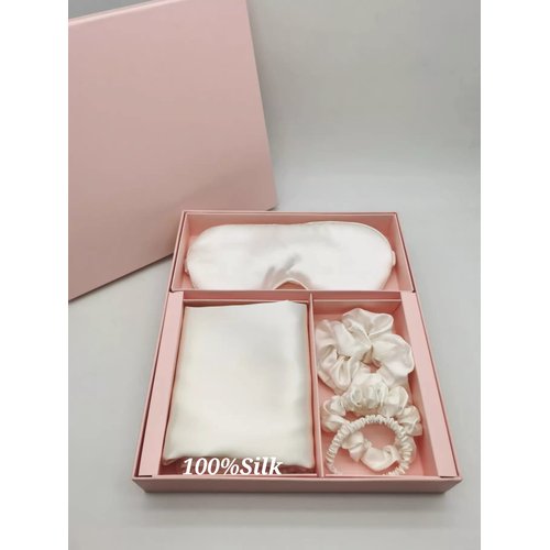 6pcs 22mm Pure Mulberry Silk Pillowcases Set ,Queen-White ,2 Envelope Closure Pillowcase -1 Eye mask - 3 Scrunchies ,Grade 6A, Ivory