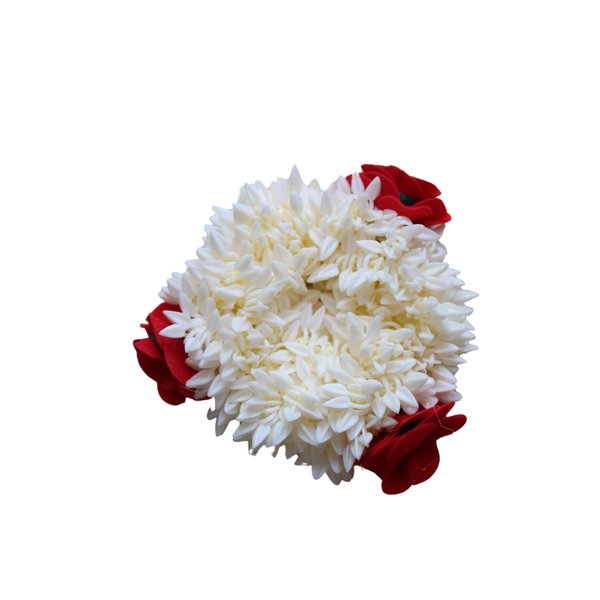SHILPPAM Crafting Happiness Artificial Jasmine Red Rose Gajra Hair Band Scrunchie White (Pack of1) Gajra band for wedding Party Festival, Dance