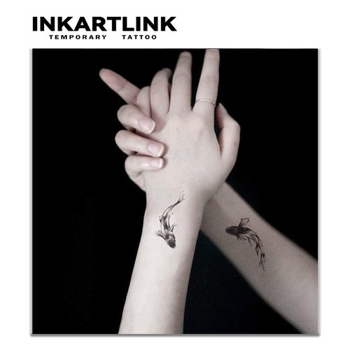 INKARTLINK Tattoo Tech, 3 Sheets Small Semi Permanent Tattoo, Adult Art Design Temporary Tattoos, Lasts 1-2 Weeks, Waterproof, Realistic Look, No Adhesive, No Reflection (Yin Yang Fish Design)