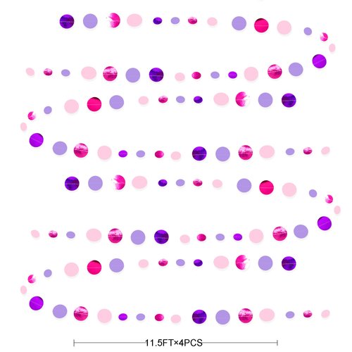 Pink and Purple Party Decorations Circle Dots Garland Hot Pink Lavender Hanging Polka Dot Streamer for Girls Birthday Baby Shower Bridal Shower Wedding Bachelorette Anniversary Party Supplies