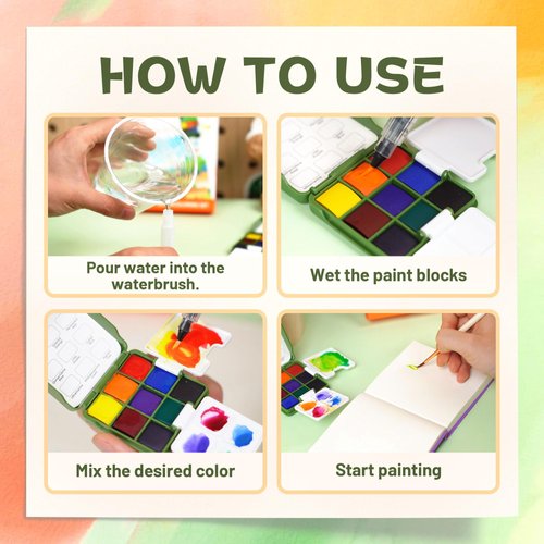 YPLUS Pocket Watercolor Paint Set, Portable Travel Watercoloring Painting Kit with Brush, Mini Painting Art Supplies Gift for Artist Beginners Stocking Stuffers for Kids Adult