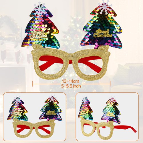 NAFY 12Pcs Christmas Glasses Funny Glitter Party Eyeglasses Frames Cute Xmas Prop Glasses Creative Christmas Decoration Costume Glasses Eyewear for Christmas Party Favor Set (Fit for Most Face Shapes)