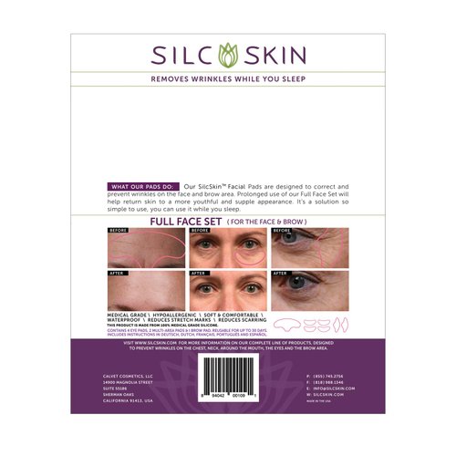 SilcSkin Facial Pad - Full Face Set Reusable Pads, Self-Adhesive Silicone Face Patches, Wrinkle Patches for Face and Eyes - 7 Reusable Face Pads