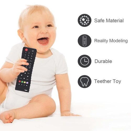 Baby Teether Toys Soft Remote Control Shape Teething Toy for Babies, Silicone Chew Toy Teething Relief Early Educational Sensory Toys for Boys and Girls 3-24 Months