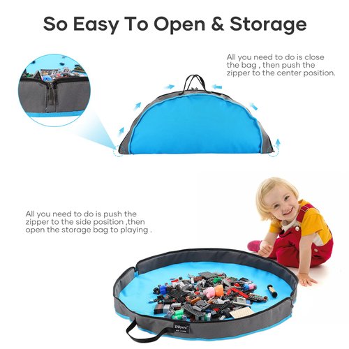 BBpara - Toy Storage Bag and Play Mat for Building Bricks & Blocks - Portable Zipper Toy Storage Bag - Designed for Kids entertainment and toy storage to keep the room neat & tidy - Blue