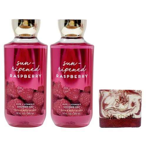 Bath & Body Works Sun-Ripened Raspberry - Pack of 2 - Shower Gel with a Cherry On Top Soap