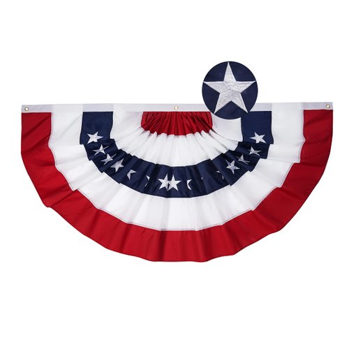 FRF FLAG American Flag Bunting 3x6 Ft, Made in USA, Embroidered Patriotic Bunting Flags, 4th of July Bunting Outdoor, with 3 Brass Grommets