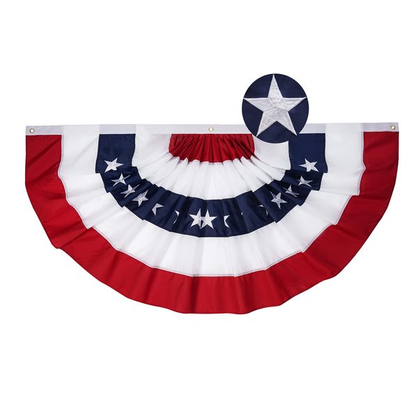 FRF FLAG American Flag Bunting 3x6 Ft, Made in USA, Embroidered Patriotic Bunting Flags, 4th of July Bunting Outdoor, with 3 Brass Grommets