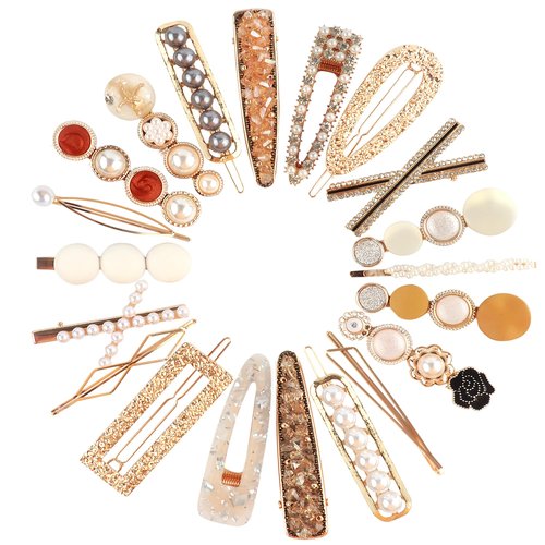 Beauty.H.C Pearl and Acrylic Resin Hair Clips, French Golden Hair Clip Set, Decorative Alligator Hair Jewelry, Fancy Hair Glitter Crystal Bobby Pins, Hair Barrettes for Women (20 PCS)
