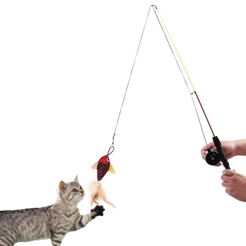 Interactive Catcher Teaser Cat Toy Cat Wand Fishing Pole Toy Exerciser for Cat and Kitten (Fish)