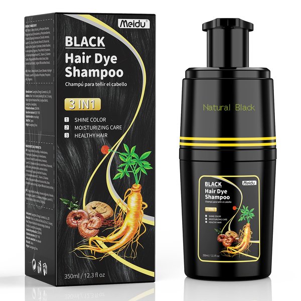 Lazibudgha Black Hair Dye Shampoo 3 in 1，Champu para canas - Herbal Ingredients Natural Plant for Grey Hair in Minutes 350 ML (black)