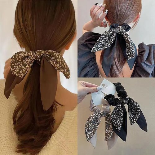 Silk Satin Bow hair Scrunchies for Women Girls Elastic Bowknot Hair Ties for Women Bowknots Hair Tie Hair Bows Ponytail Holder Bows hair Accessories Bow Scrunchie 3 Pcs