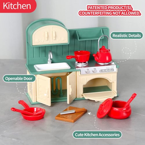TAKIHON Dollhouse Furniture Set,Kitchen Toy Set,Bathroom Toy Set,Dollhouse Fridge/Washing Machin Set for Kids,Doll House Miniature Accessories,Educational Pretend Play Toys for Toddler,Boys,Girls