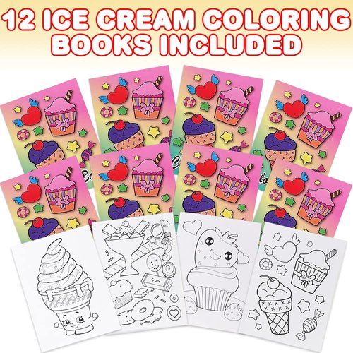 ArtCreativity Ice Cream Coloring Books for Kids, Set of 12, 5 x 7 Inch Small Color Booklets, Fun Treat Prizes, Favor Bag Fillers, Birthday Party Supplies, Art Gifts for Boys and Girls