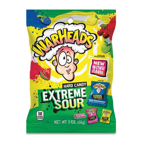 WARHEADS - Extreme Sour Hard Candy - Sour Apple, Black Cherry, Blue Raspberry, Lemon & Watermelon Flavors - 34 oz. Tub with 240 Pieces of Candy