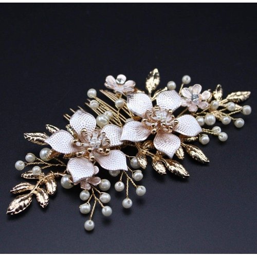 Evild Wedding Hair Comb Gold Rhinestone Flower Hair Side Comb Bridal Pearls Hair Clips Headpieces Vintage Hair Accessories for Bride and Bridesmaids