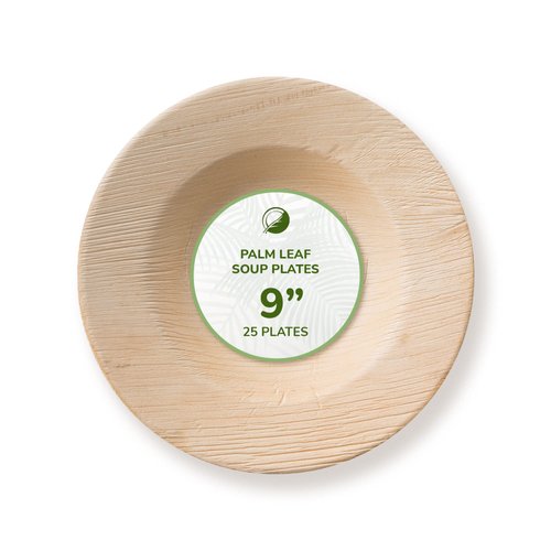 Palm Leaf Soup Bowl - Environmentally Disposable Tableware | 25 Pieces | 10 Ounce 9 Inches Round | Bamboo Style | Biodegradable & Compostable