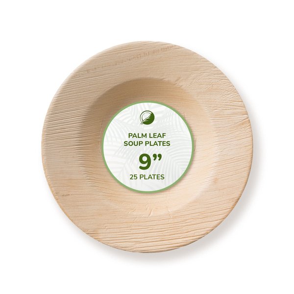 Palm Leaf Soup Bowl - Environmentally Disposable Tableware | 25 Pieces | 10 Ounce 9 Inches Round | Bamboo Style | Biodegradable & Compostable