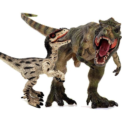 Gemini&Genius Tyrannosaurus Rex and Velociraptor Set with Movable Jaw Dinosaur Toys Dinosaur World Action Figures Birthday Gift Toys and Cake Topper for Kids 3-12 Years Old