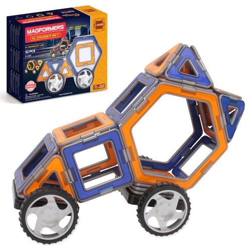 Magformers XL Cruisers Set (32-pieces) Magnetic Building Blocks, Educational Magnetic Tiles Kit , Magnetic Construction STEM Toy Set includes wheels