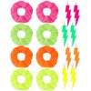 Yunlly 8 Pack Neon Hair Scrunchies, 4 Pairs Dangle Earrings for Women's Party Outfits (Lightning Style)