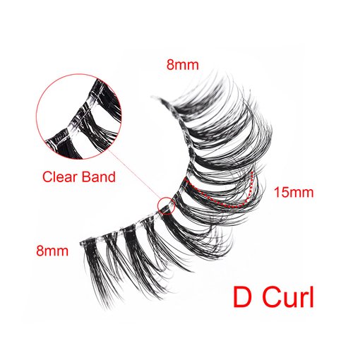 KSYOO Clear Band Dramatic Lashes 8-15mm D Curl Lashes Mink, Fluffy Semi-dramatic 3D Multi-Layered Strip Lashes, Reusable, Invisible Band Strip Eye Lashes - 5 Pairs (Clear Band U6) (Clear Band U6)