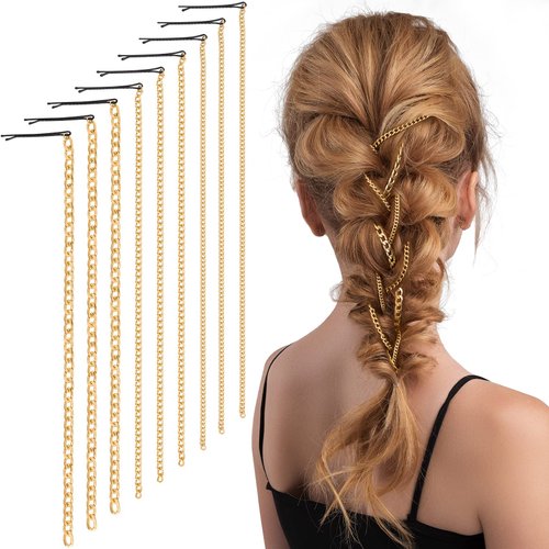PAGOW 9Pcs Punk Gold Hair Clips Chain with Clips, Punk Tassel Hair Clips for Women and Girls, Pon...