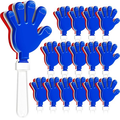 Suilung 16 Pieces Hand Clappers Noisemakers Blue Hand Clapper Noise Makers 7.5 Inch Plastic Clapping Hands Noisemakers for Flag Day Ports Parties Supplies