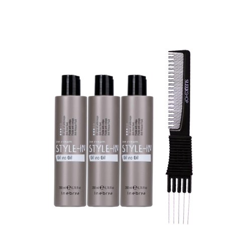 kuss Inebrya Ice Cream Style In oil No oil Anti-Frizz Fluid (6.76 oz) with Teasing Comb Pack of 3