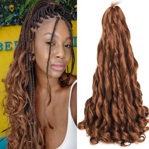 ELAOGI 18Inch French Curly Braiding Hair 8Packs French Curls Bouncy Braiding Hair Synthetic Hair Extensions Pre Streched Wavy Braiding Hair (18 Inch (Pack of 8), 30#)