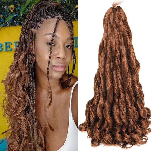ELAOGI 18Inch French Curly Braiding Hair 8Packs French Curls Bouncy Braiding Hair Synthetic Hair Extensions Pre Streched Wavy Braiding Hair (18 Inch (Pack of 8), 30#)