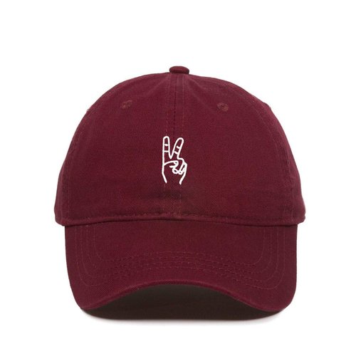 DSGN By DNA Peace Sign Baseball Cap Embroidered Cotton Adjustable Dad Hat Burgundy