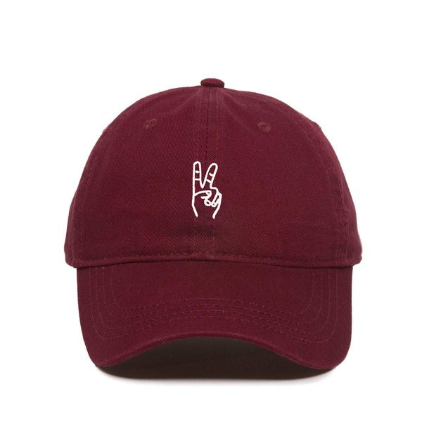 DSGN By DNA Peace Sign Baseball Cap Embroidered Cotton Adjustable Dad Hat Burgundy