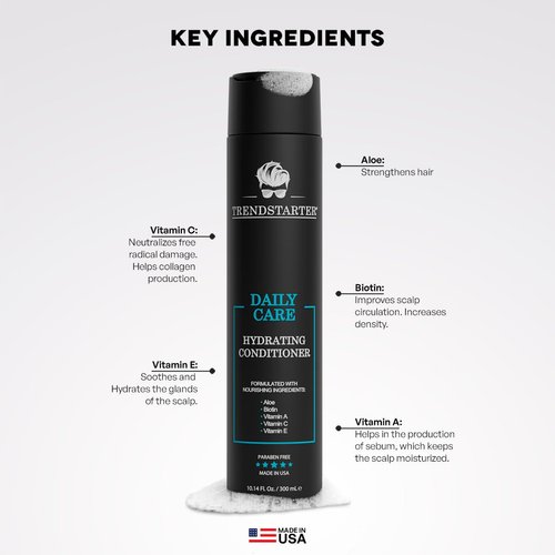 TRENDSTARTER - DAILY CARE - HYDRATING CONDITIONER (10.14 Fl.Oz) - Made with Aloe, Vitamin A, Vitamin C, and Vitamin E for Healthy Hair and Healthy Scalp - Launched 2023