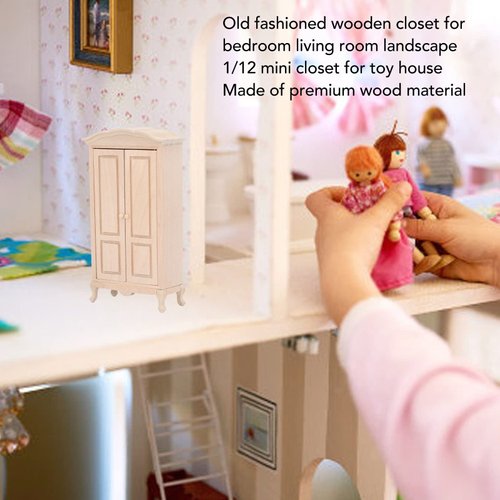 Tnfeeon Miniature Wardrobe, Double Door Excellent Workmanship Doll Armoire 112 Scale Birch for Dollhouse Furniture Accessory for Girls