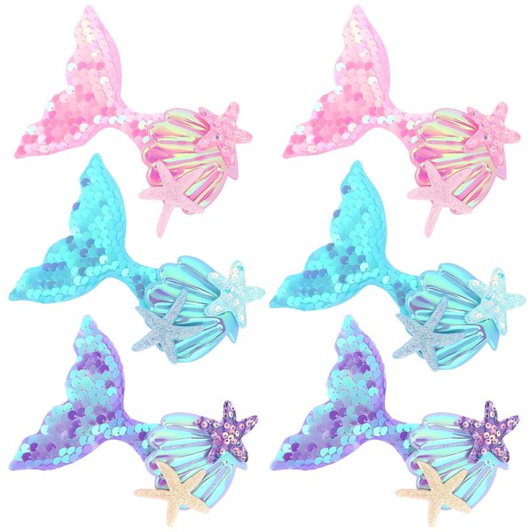 YARIEW 6 Pcs Mermaid Hair Clips for Girls Seashell Hair Clips Sparkly Sequins Fish Tail Starfish Mermaid Hair Accessories Glitter Hair Barrettes for Little Girls Mermaid Birthday Decorations (Set 3)