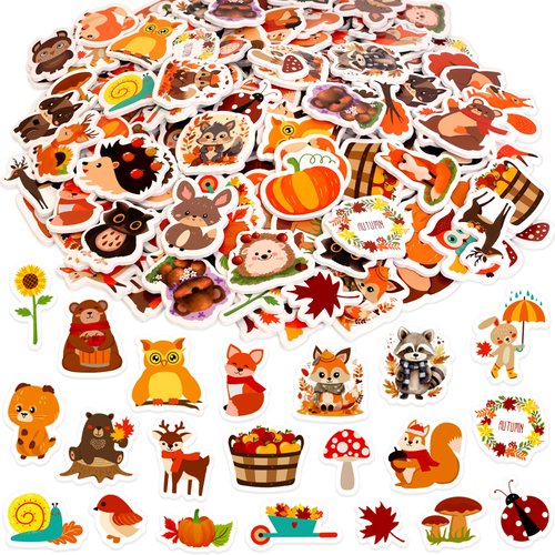 Fall Foam Stickers Animal Pumpkin Self Adhesive Sticker for Kids Autumn Craft Supplies Art Scrapbook Decors Thanksgiving Party Favors 200 Packs